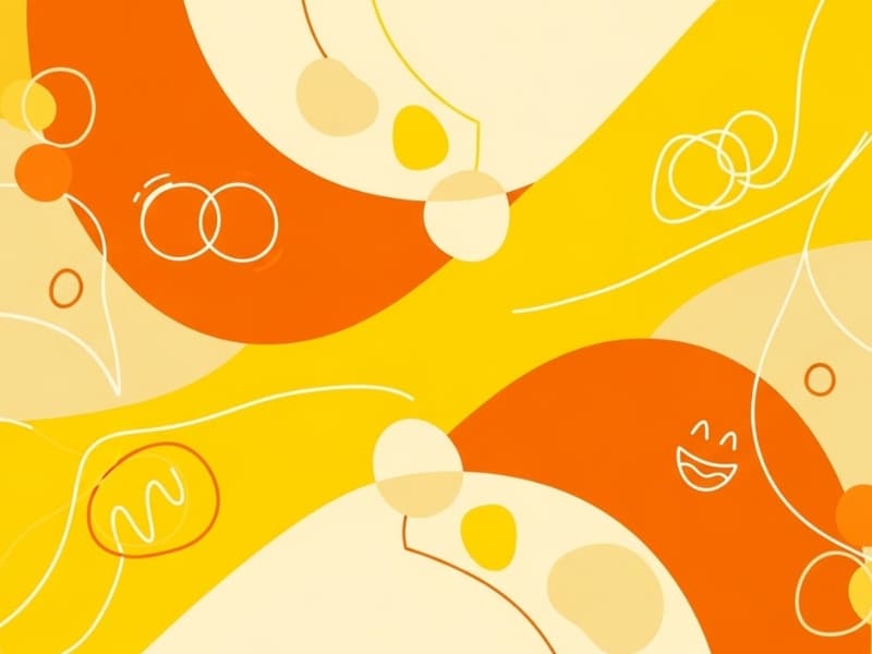 Abstract artistic composition with bright yellow and orange shapes representing joy and laughter